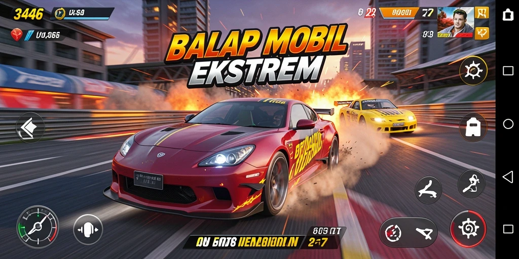 Gameplay balapan seru di 3446 dengan mobil dan trek yang menantang.