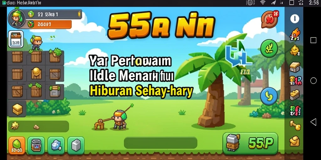 Tampilan screenshot 55RP menampilkan gameplay idle yang seru dan interaktif.