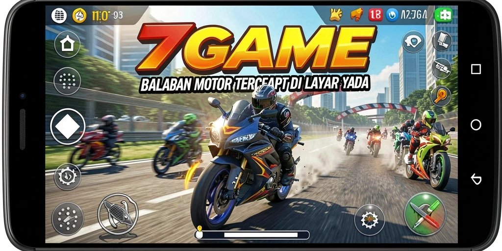 Screenshot gameplay 7GAME menampilkan balapan motor yang seru.