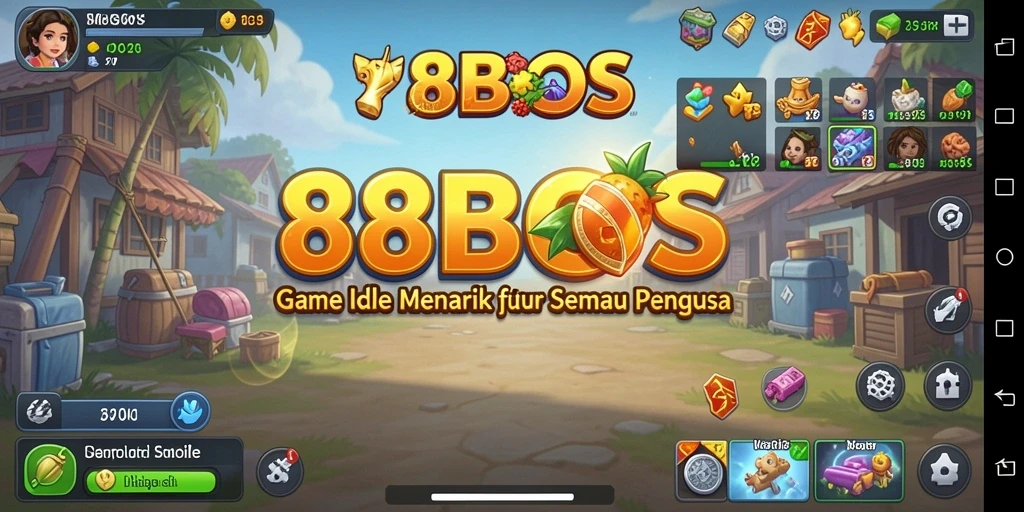 Tampilan gameplay Idle menarik dari 88BOS yang menampilkan perkembangan karakter dan sumber daya.