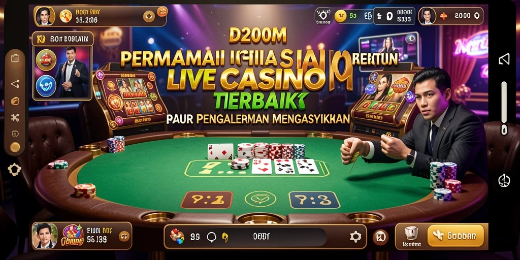 Tampilan menarik dari gameplay Live Casino D200M dengan dealer langsung.