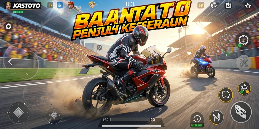 Tampilan gameplay menarik di KASTOTO dengan aksi balapan motor penuh adrenalin.