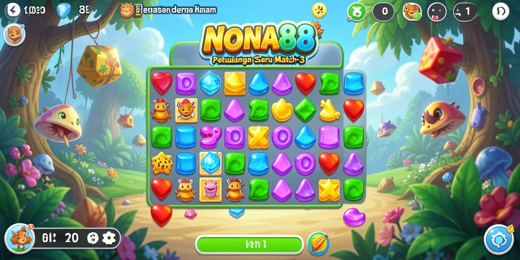 Screenshot NONA88 menampilkan gameplay seru dalam permainan Match-3.