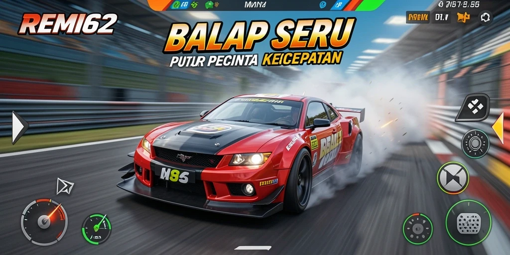 Tampilan gameplay balapan mendebarkan di REMI62.