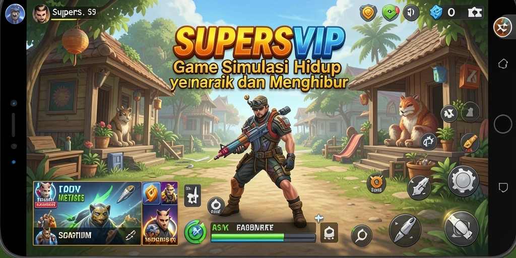 Tampilan gameplay SUPERSVIP yang hidup dan interaktif.