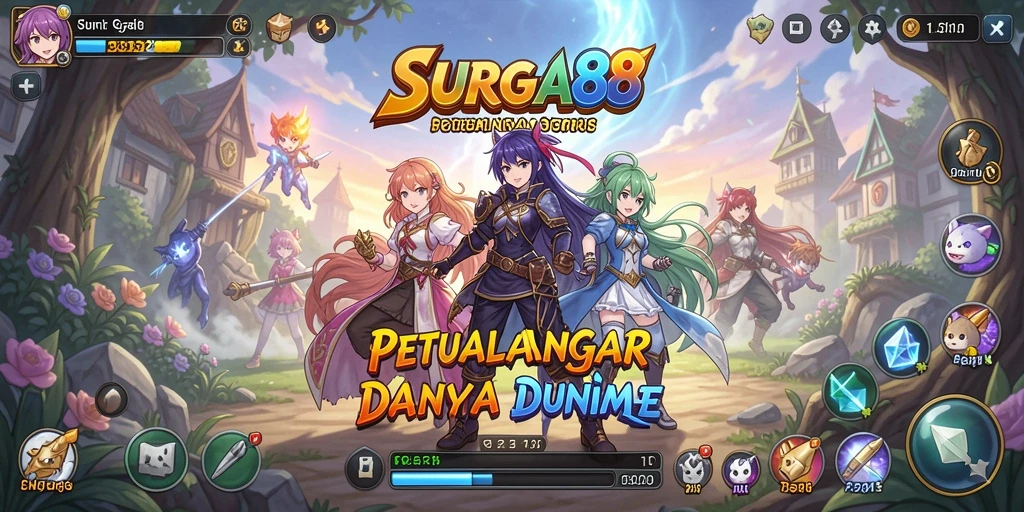 Tangkapan layar gameplay SURGA88 dengan karakter anime yang beraksi.
