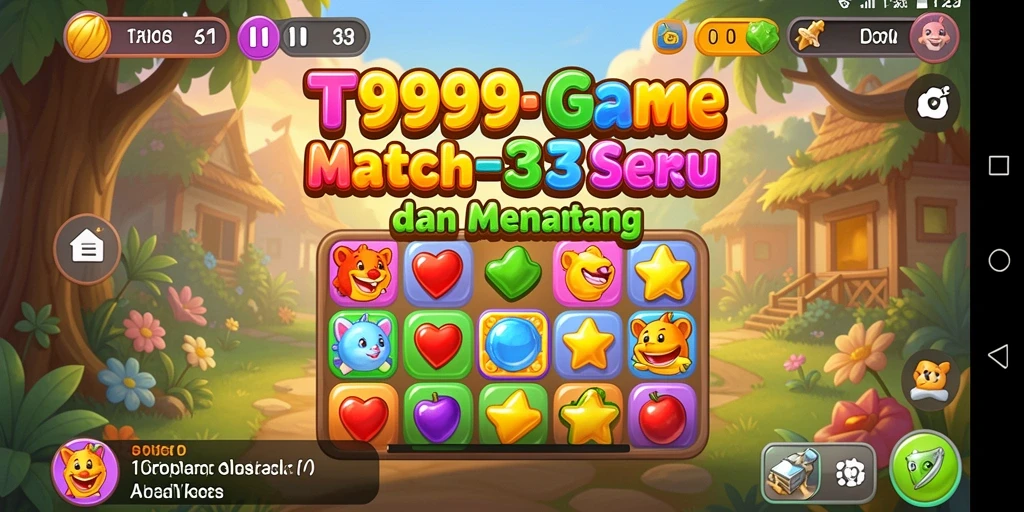 Tangkapan layar utama <strong>T9999</strong> menampilkan aksi bermain Match-3 penuh warna.