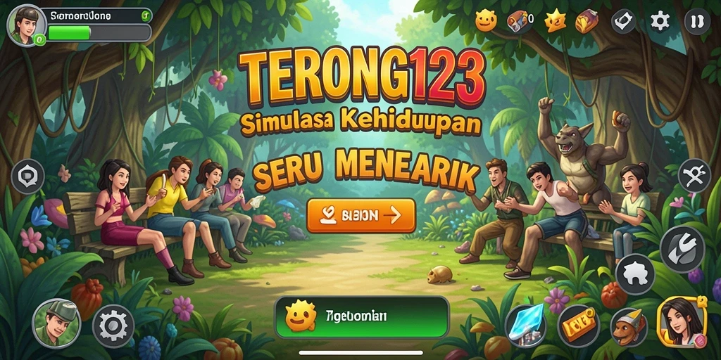 Screenshot gameplay <strong>TERONG123</strong> menampilkan karakter dalam berbagai aktivitas simulasi.