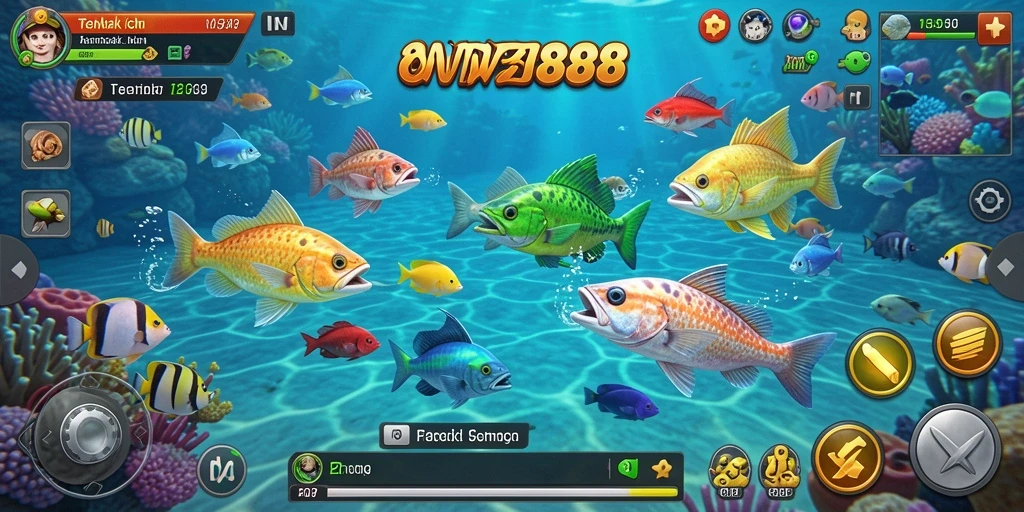 Screenshot WP888 menampilkan aksi seru menembak ikan.
